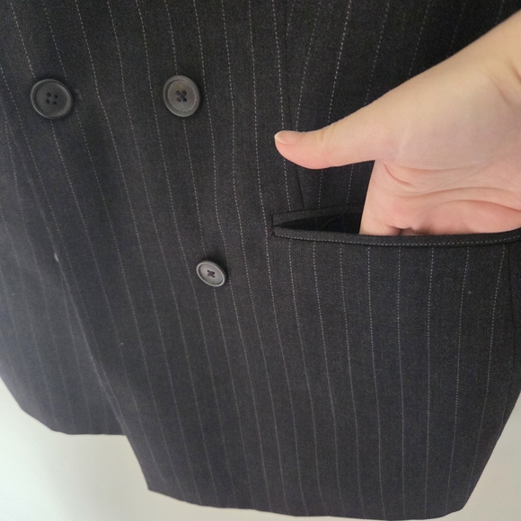 Vintage 90s Black Pinstripe Wool Blend Blazer Women’s 18 Double Breasted Career - Picture 3 of 5